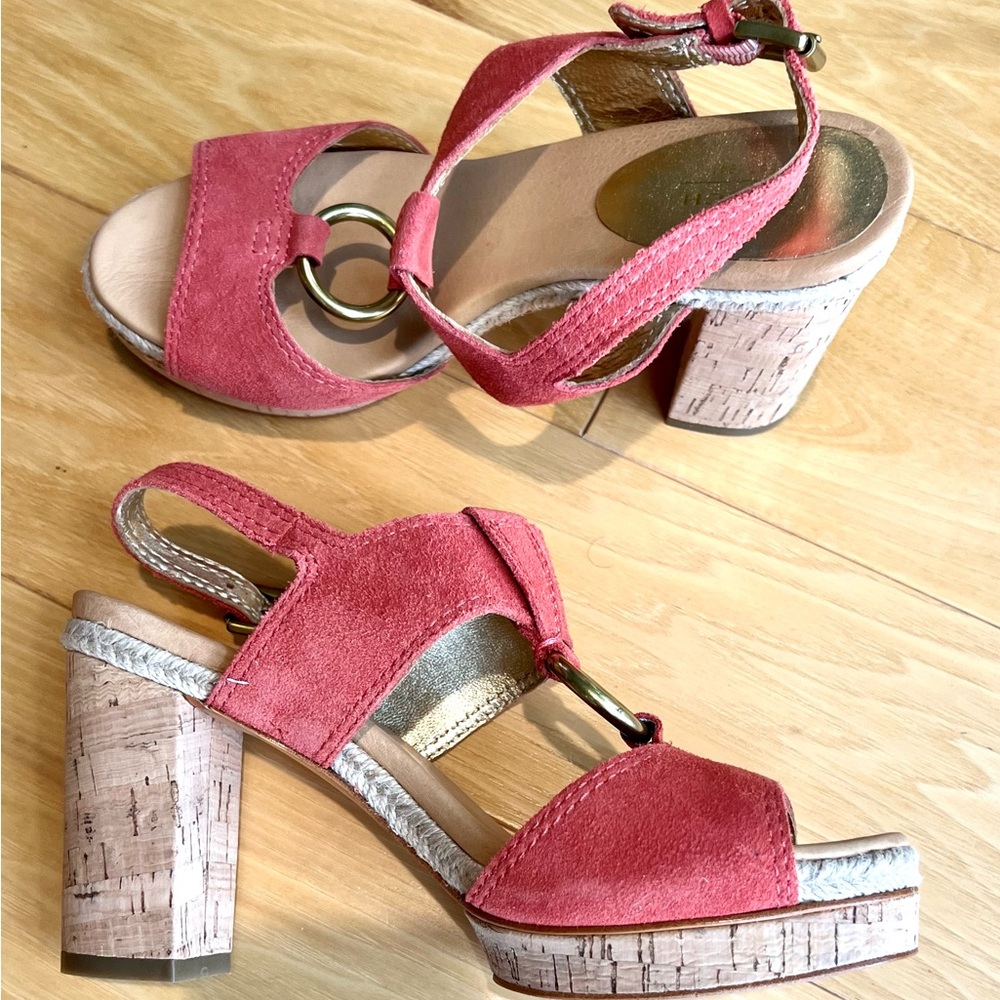 Coach Valeanne Tulip Suede Platform Sandals with Cork Heel